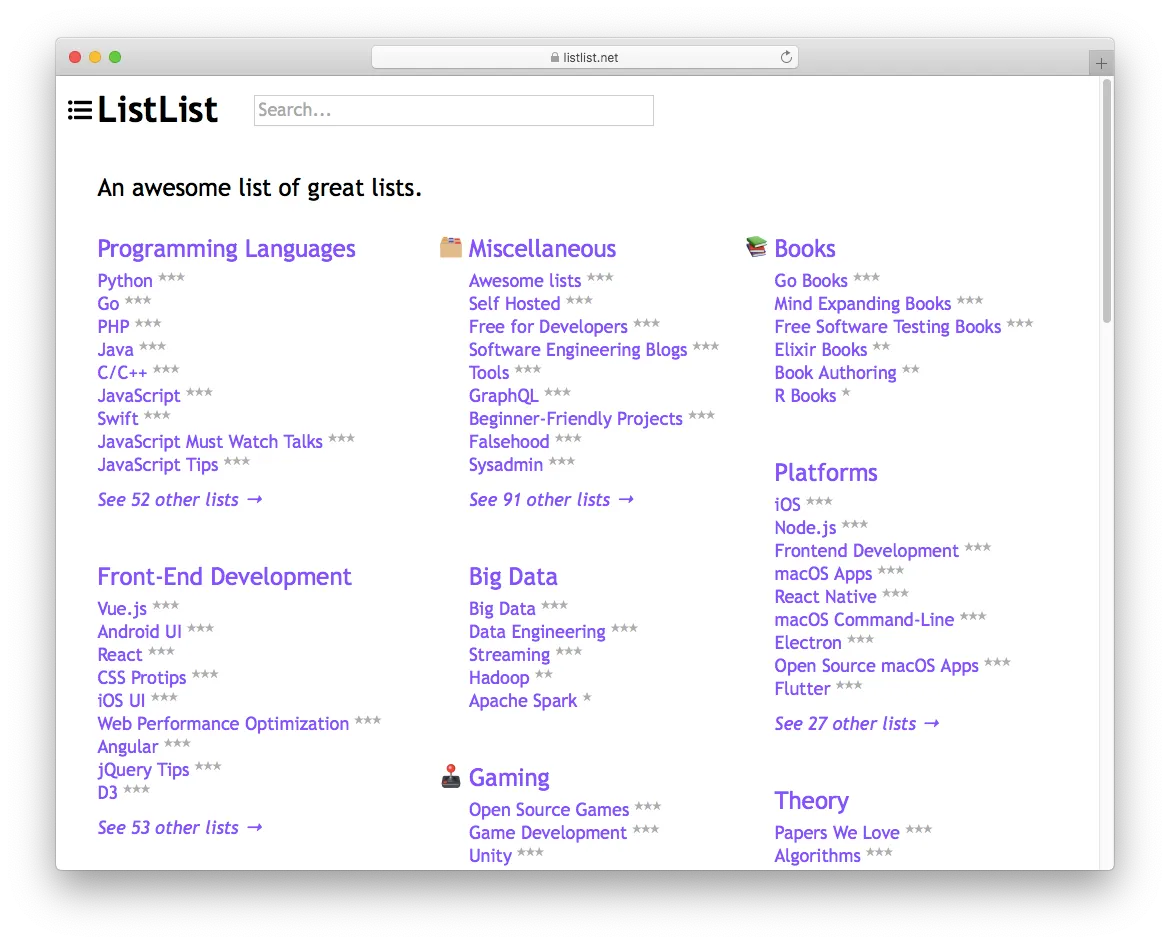 ListList main page