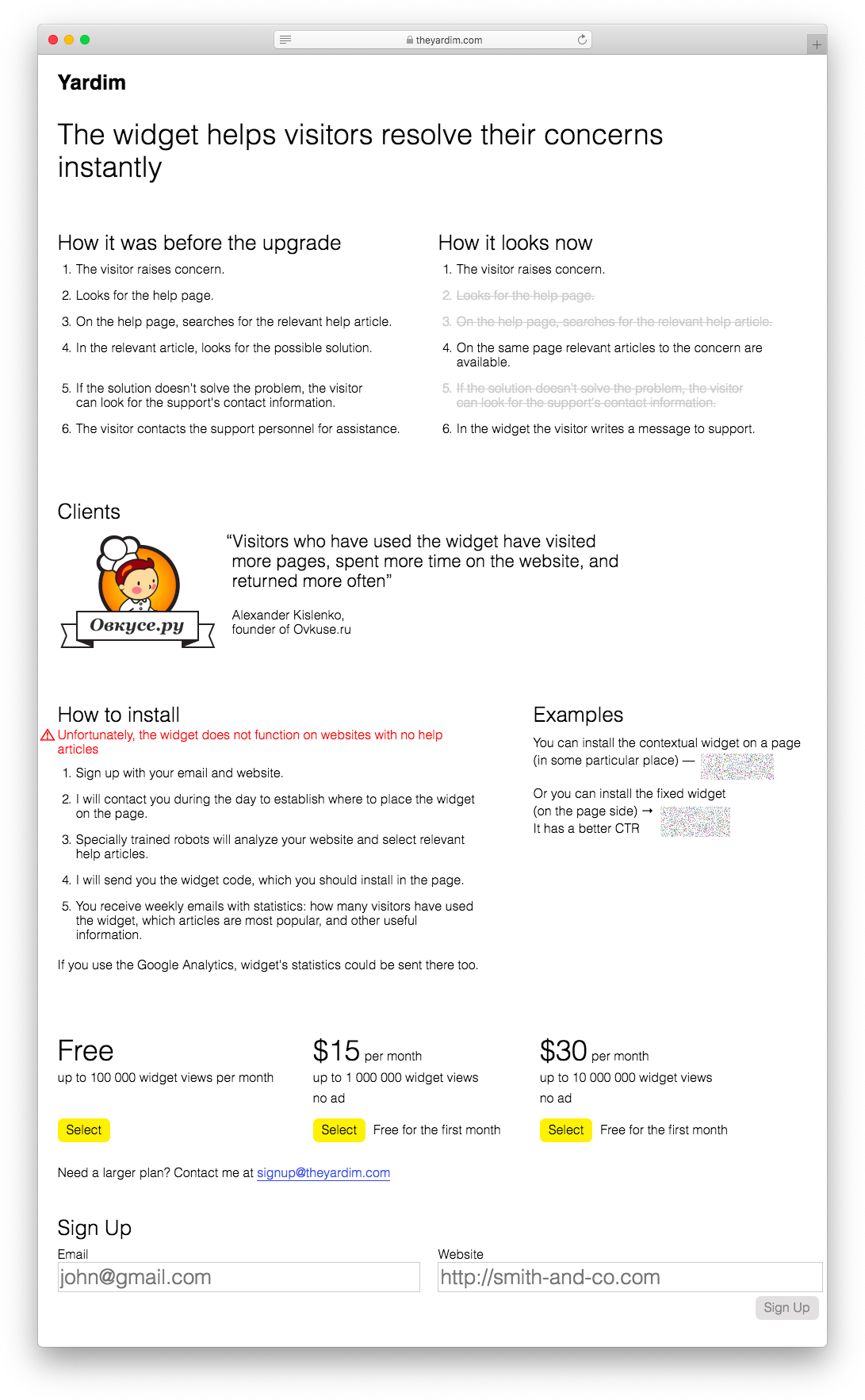 Yardim landing page